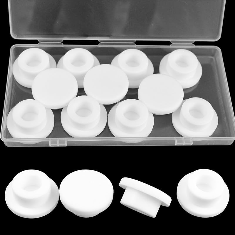 BOPOREAE 11 Pcs 23 mm/0.91 in Silicone Rubber Plug for 22 mm Round Holes, Waterproof T Type Rubber Stoppers, Soft Flexible Snap-On Bottle Seal Button Plugs Tube Pipe End Covers Caps Inserts, White - Image 1